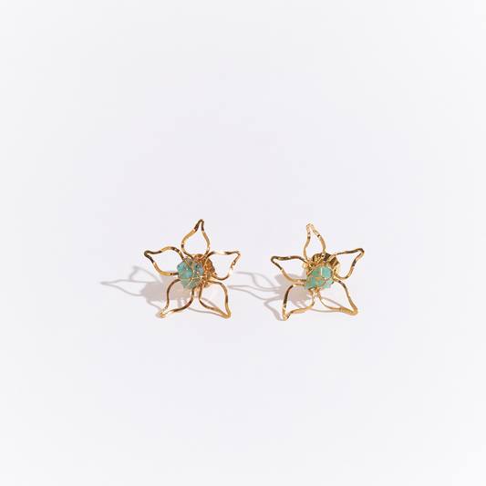 Mini Emerald Lotus Flower Earrings