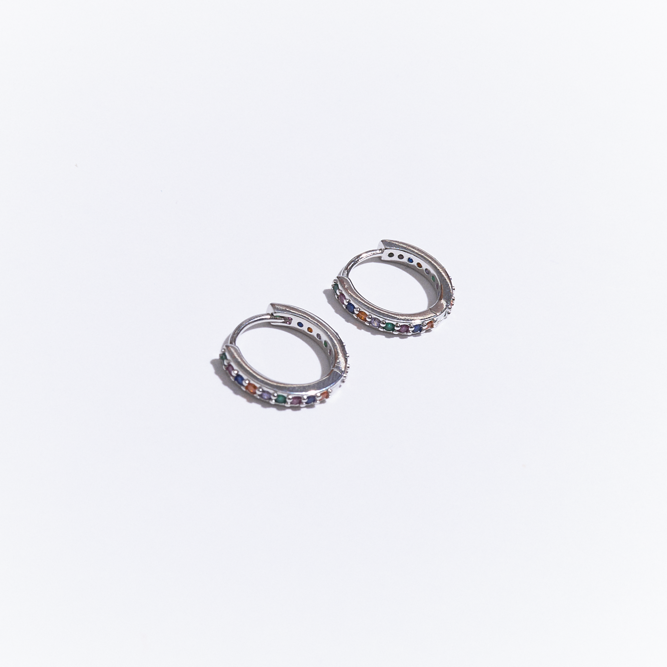 Silver Multicolor Zircon Hoops