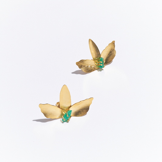 Golden Emerald Three Petals Earrings