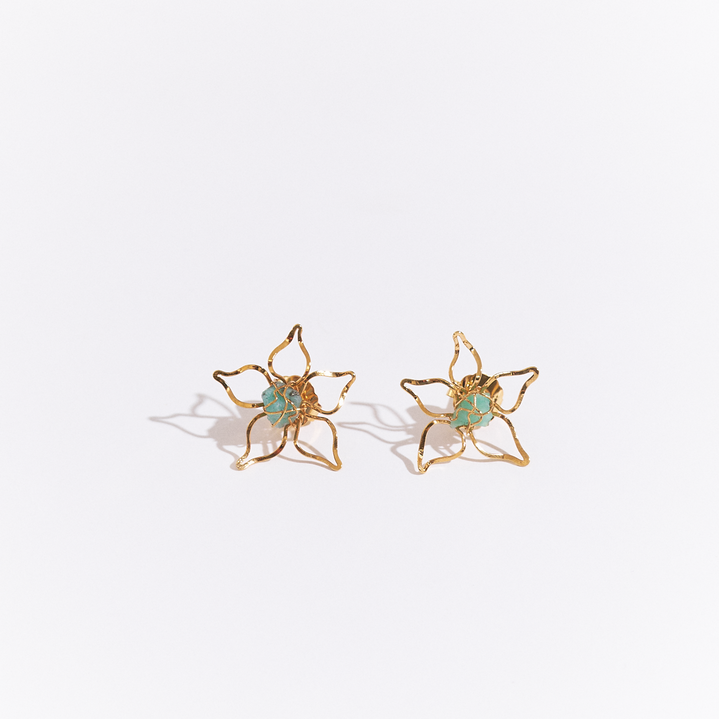 Mini Emerald Lotus Flower Earrings