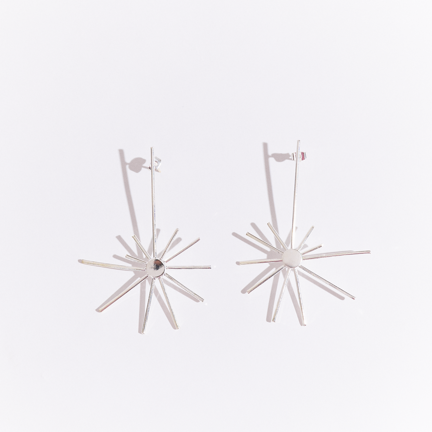 Long Silver Sun Earrings