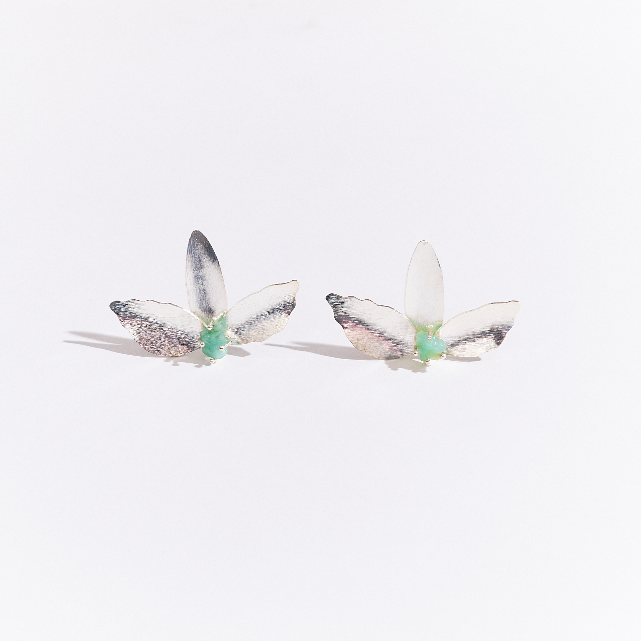 Silver Three Petal Emerald Earrings